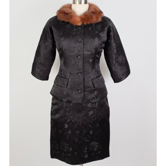 Y2K Dolce&Gabbana skirt suit jacket 40 US 4 90s brocade mink fur collar - Picture 1 of 14
